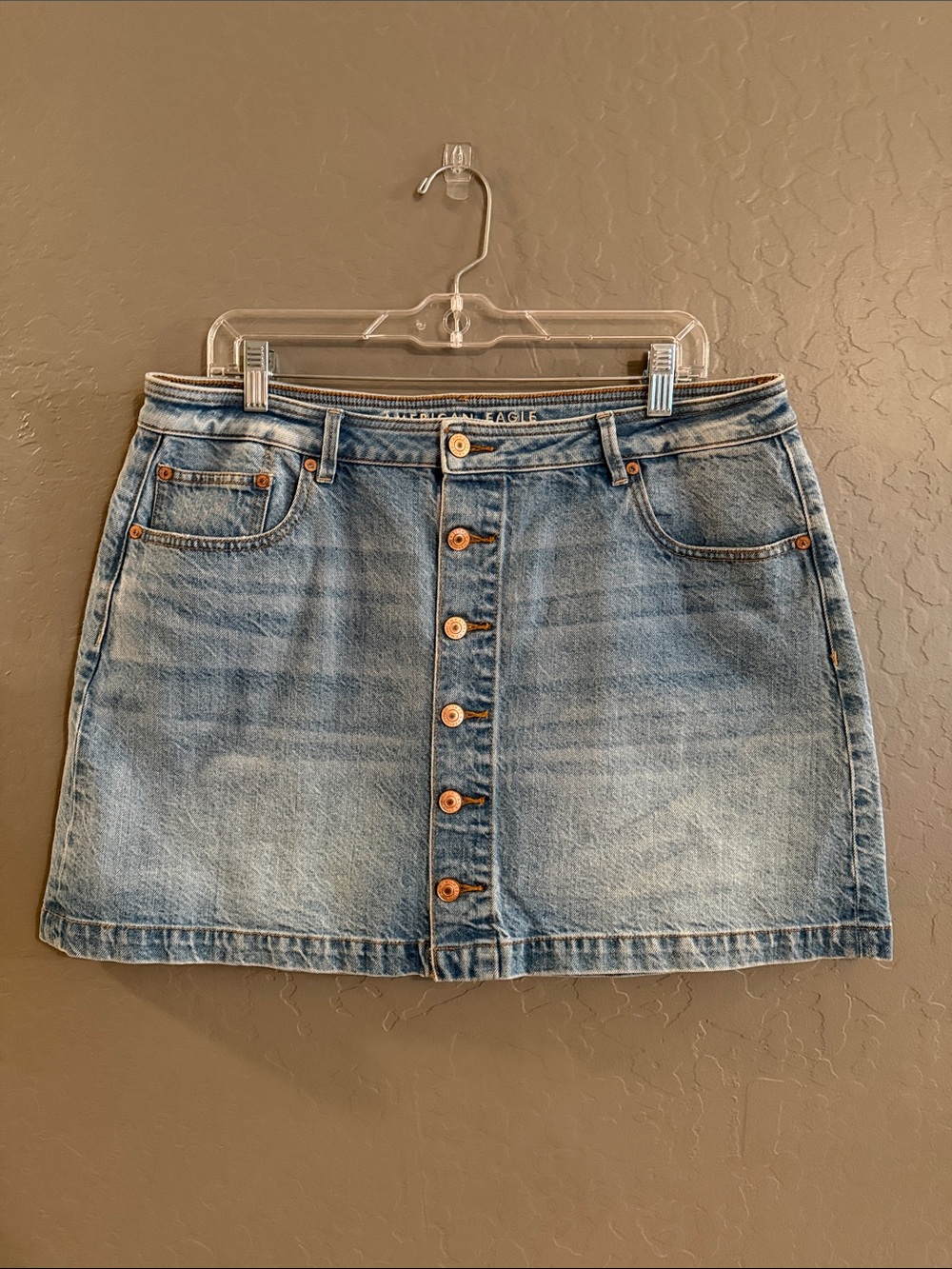 American Eagle Outfitters Light Blue Button-Front Denim Mini Skirt